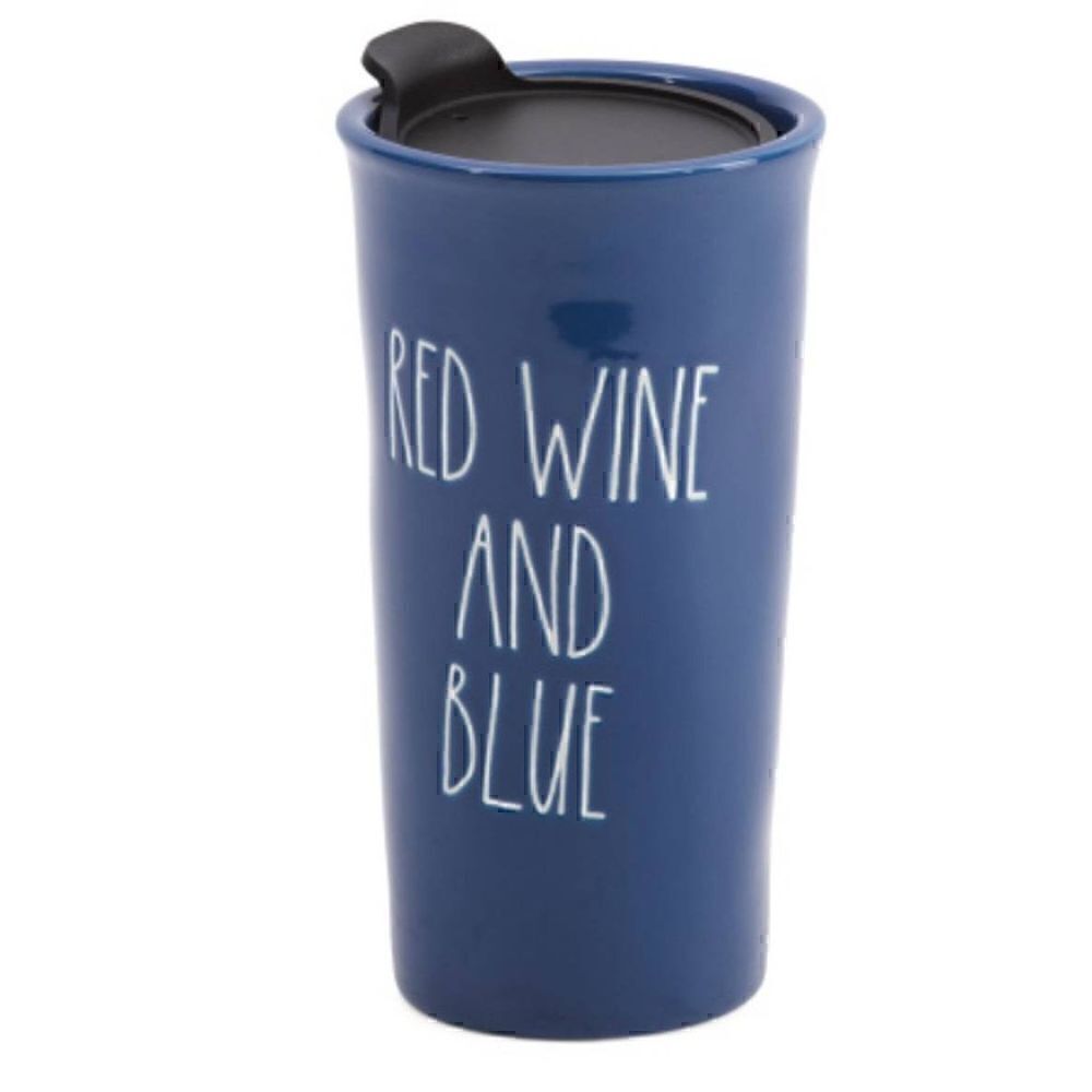 Rae Dunn 'Red Wine and Blue' Blue 16 Oz Tumbler Ceramic Travel Mug New